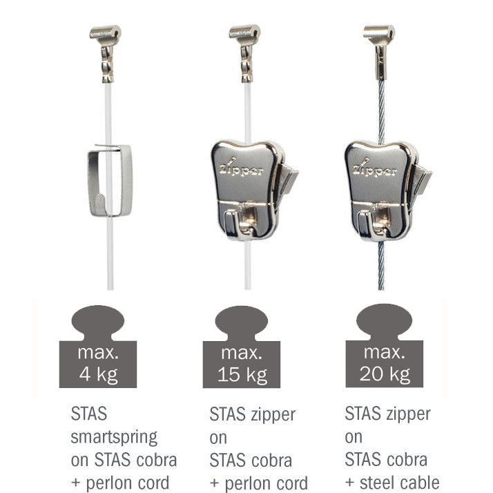 STAS cobra ピクチャーレールフック&ワイヤー セットは長さ調整が簡単なワイヤーシステム。